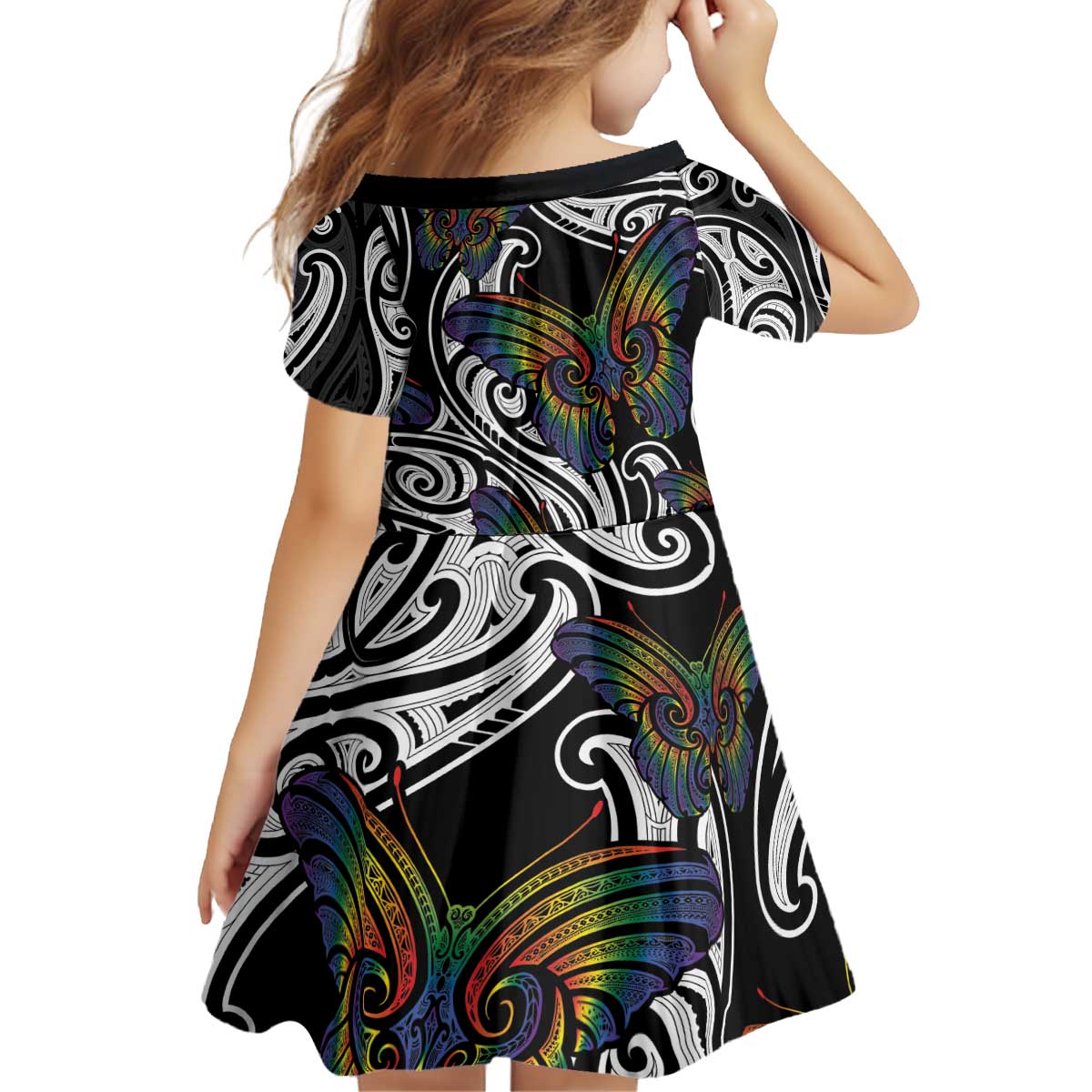 Aotearoa Takatapui Pride Kid Short Sleeve Dress Rainbow Butterfly - Free To Love
