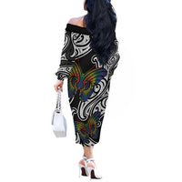 Aotearoa Takatapui Pride Off The Shoulder Long Sleeve Dress Rainbow Butterfly - Free To Love LT7 - Polynesian Pride