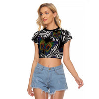 Aotearoa Takatapui Pride Raglan Cropped T Shirt Rainbow Butterfly - Free To Love