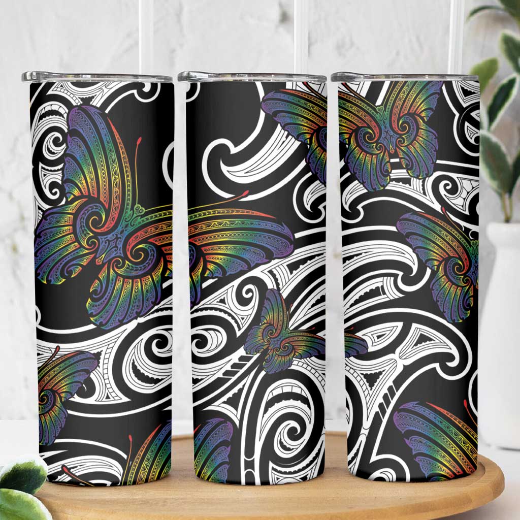 Aotearoa Takatapui Pride Skinny Tumbler Rainbow Butterfly - Free To Love LT7 - Polynesian Pride