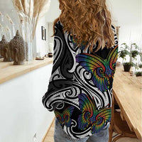 Aotearoa Takatapui Pride Women Casual Shirt Rainbow Butterfly - Free To Love LT7 - Polynesian Pride