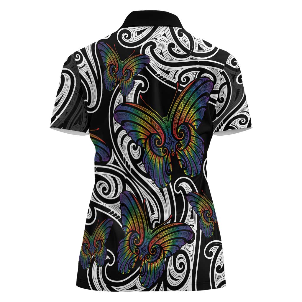 Aotearoa Takatapui Pride Women Polo Shirt Rainbow Butterfly - Free To Love LT7 - Polynesian Pride