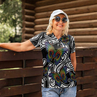 Aotearoa Takatapui Pride Women Polo Shirt Rainbow Butterfly - Free To Love LT7 - Polynesian Pride