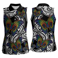 Aotearoa Takatapui Pride Women Sleeveless Polo Shirt Rainbow Butterfly - Free To Love LT7 - Polynesian Pride