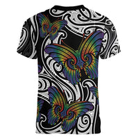 Aotearoa Takatapui Pride Women V-Neck T-Shirt Rainbow Butterfly - Free To Love LT7 - Polynesian Pride