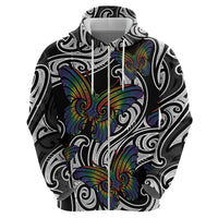 Aotearoa Takatapui Pride Zip Hoodie Rainbow Butterfly - Free To Love LT7 - Polynesian Pride
