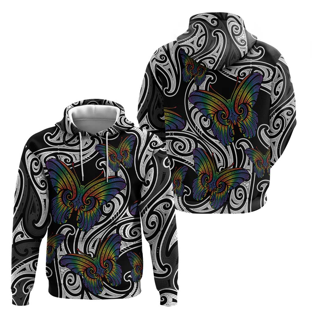 Aotearoa Takatapui Pride Zip Hoodie Rainbow Butterfly - Free To Love LT7 - Polynesian Pride