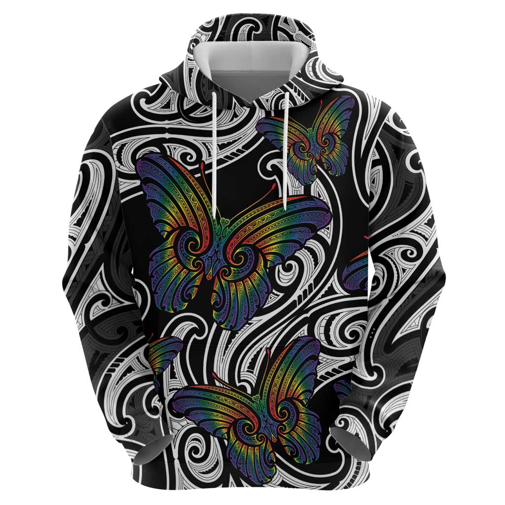 Aotearoa Takatapui Pride Zip Hoodie Rainbow Butterfly - Free To Love LT7 - Polynesian Pride