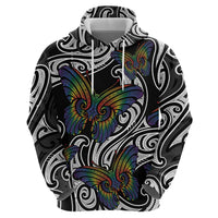 Aotearoa Takatapui Pride Zip Hoodie Rainbow Butterfly - Free To Love LT7 - Polynesian Pride