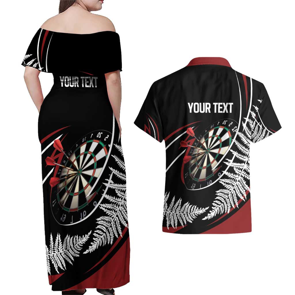New Zealand Darts Personalised Couples Matching Off Shoulder Maxi Dress and Hawaiian Shirt Silver Fern Dynamic LT7 - Polynesian Pride