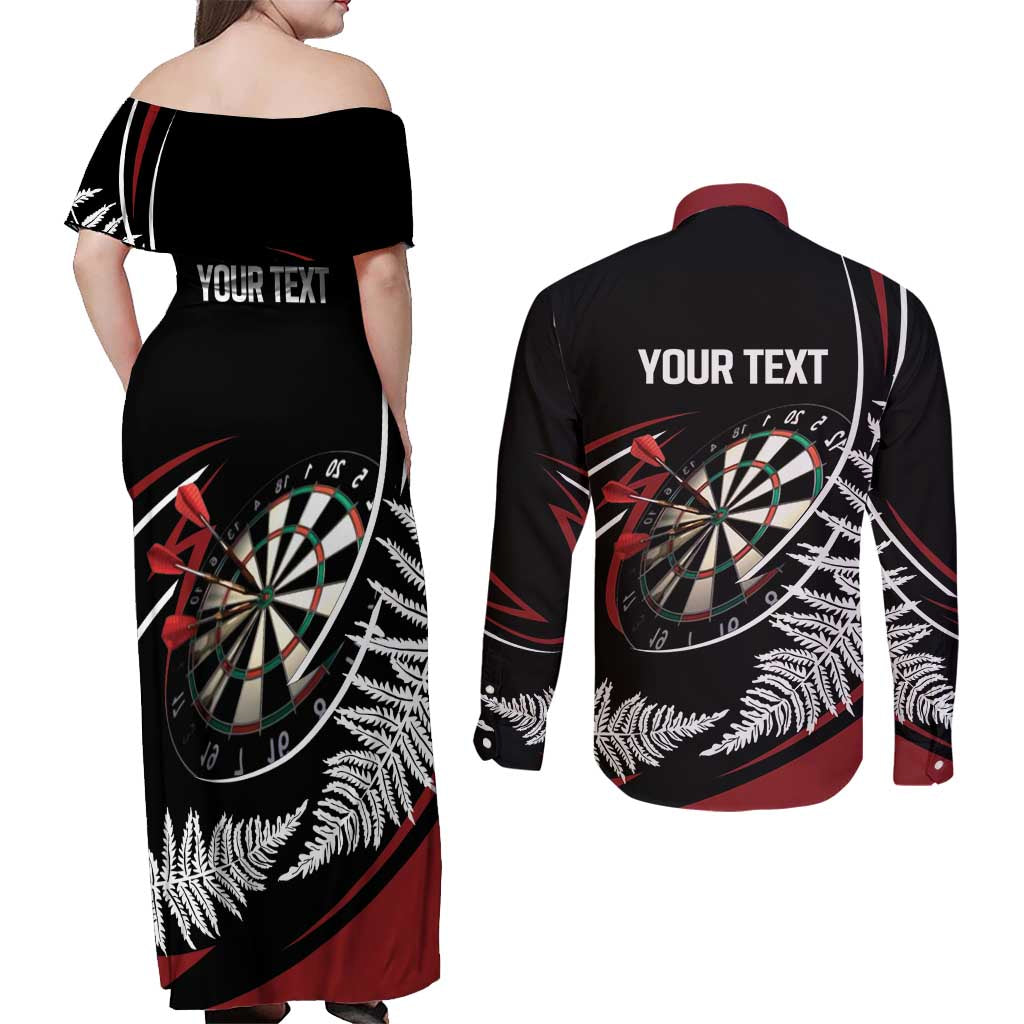 New Zealand Darts Personalised Couples Matching Off Shoulder Maxi Dress and Long Sleeve Button Shirt Silver Fern Dynamic LT7 - Polynesian Pride
