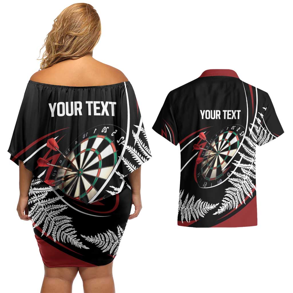 New Zealand Darts Personalised Couples Matching Off Shoulder Short Dress and Hawaiian Shirt Silver Fern Dynamic LT7 - Polynesian Pride