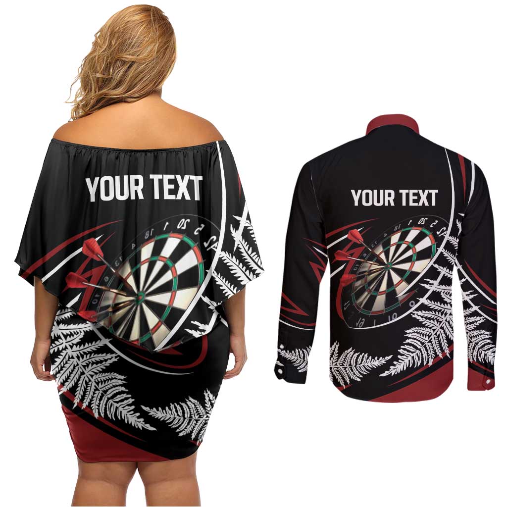 New Zealand Darts Personalised Couples Matching Off Shoulder Short Dress and Long Sleeve Button Shirt Silver Fern Dynamic LT7 - Polynesian Pride