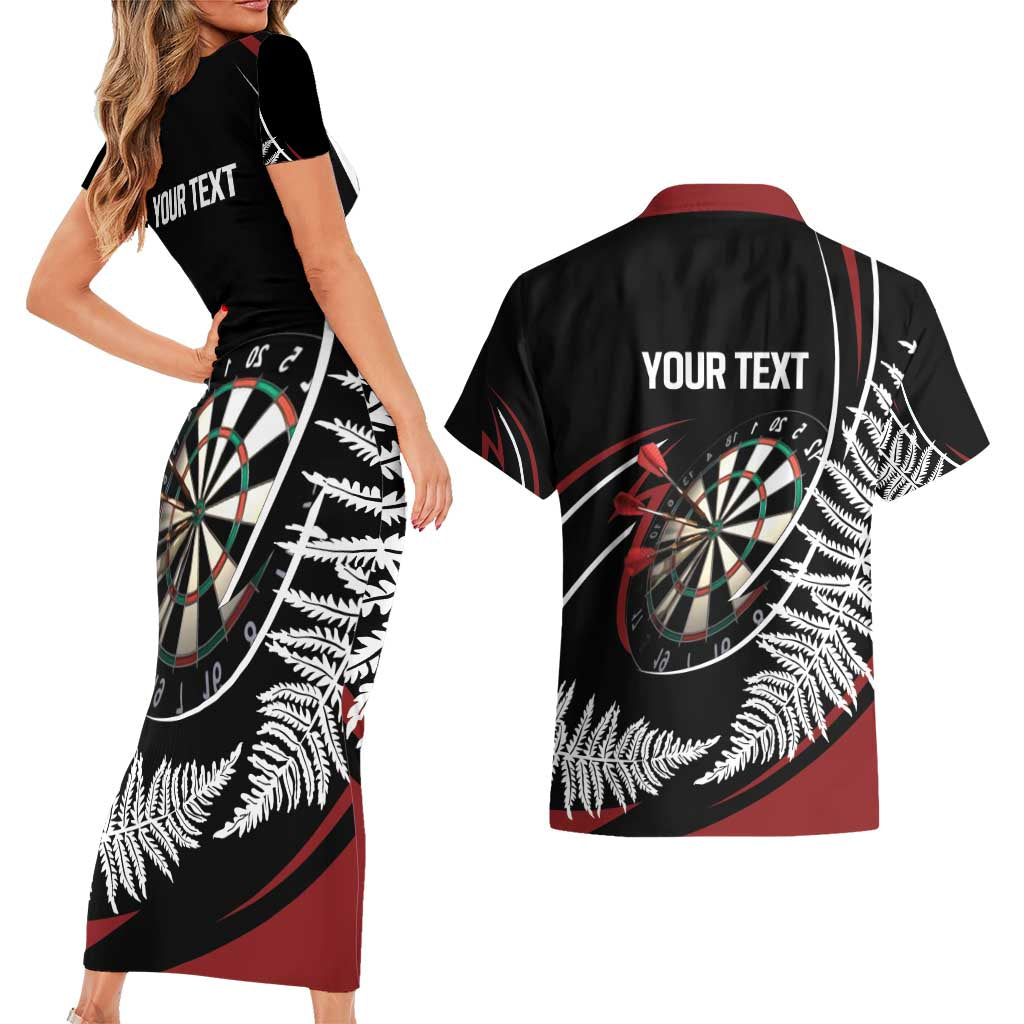 New Zealand Darts Personalised Couples Matching Short Sleeve Bodycon Dress and Hawaiian Shirt Silver Fern Dynamic LT7 - Polynesian Pride
