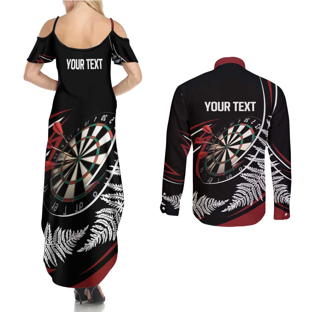 New Zealand Darts Personalised Couples Matching Summer Maxi Dress and Long Sleeve Button Shirt Silver Fern Dynamic LT7 - Polynesian Pride