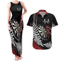 New Zealand Darts Personalised Couples Matching Tank Maxi Dress and Hawaiian Shirt Silver Fern Dynamic LT7 Red - Polynesian Pride
