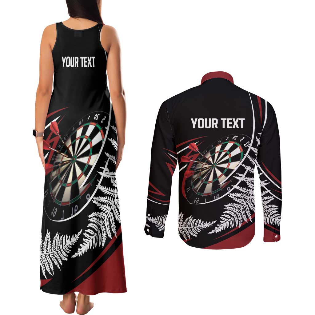 New Zealand Darts Personalised Couples Matching Tank Maxi Dress and Long Sleeve Button Shirt Silver Fern Dynamic LT7 - Polynesian Pride