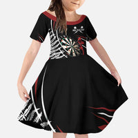 New Zealand Darts Personalised Family Matching Mermaid Dress and Hawaiian Shirt Silver Fern Dynamic LT7 Daughter's Dress Red - Polynesian Pride