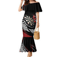 New Zealand Darts Personalised Family Matching Mermaid Dress and Hawaiian Shirt Silver Fern Dynamic LT7 Mom's Dress Red - Polynesian Pride