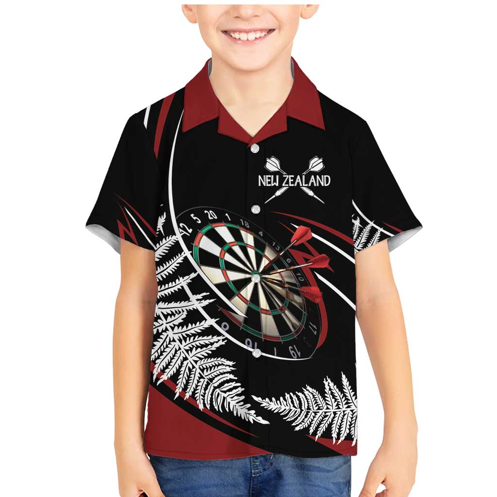 New Zealand Darts Personalised Family Matching Mermaid Dress and Hawaiian Shirt Silver Fern Dynamic LT7 Son's Shirt Red - Polynesian Pride