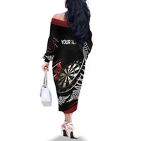 New Zealand Darts Personalised Family Matching Off The Shoulder Long Sleeve Dress and Hawaiian Shirt Silver Fern Dynamic LT7 - Polynesian Pride