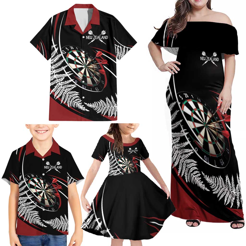 New Zealand Darts Personalised Family Matching Off Shoulder Maxi Dress and Hawaiian Shirt Silver Fern Dynamic LT7 - Polynesian Pride