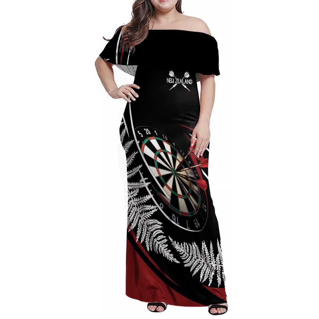 New Zealand Darts Personalised Family Matching Off Shoulder Maxi Dress and Hawaiian Shirt Silver Fern Dynamic LT7 Mom's Dress Red - Polynesian Pride