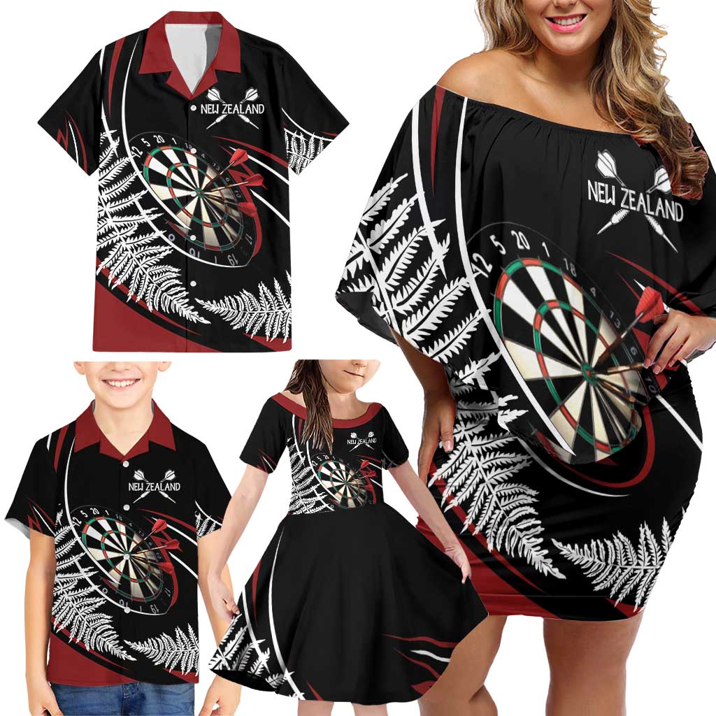 New Zealand Darts Personalised Family Matching Off Shoulder Short Dress and Hawaiian Shirt Silver Fern Dynamic LT7 - Polynesian Pride