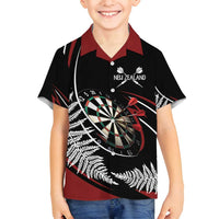 New Zealand Darts Personalised Family Matching Off Shoulder Short Dress and Hawaiian Shirt Silver Fern Dynamic LT7 Son's Shirt Red - Polynesian Pride