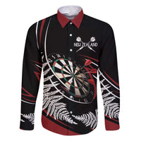 New Zealand Darts Personalised Family Matching Puletasi and Hawaiian Shirt Silver Fern Dynamic LT7 Dad's Shirt - Long Sleeve Red - Polynesian Pride