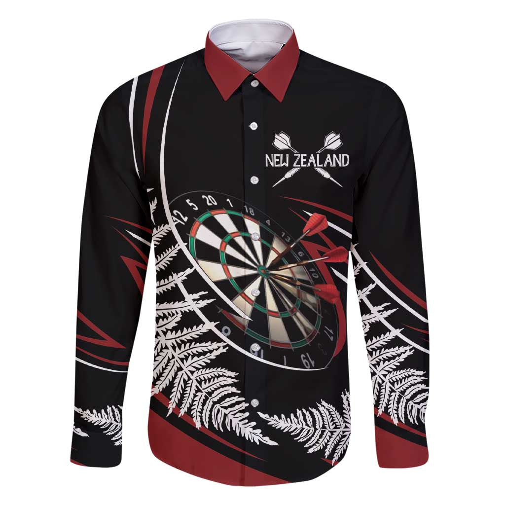 New Zealand Darts Personalised Family Matching Short Sleeve Bodycon Dress and Hawaiian Shirt Silver Fern Dynamic LT7 Dad's Shirt - Long Sleeve Red - Polynesian Pride