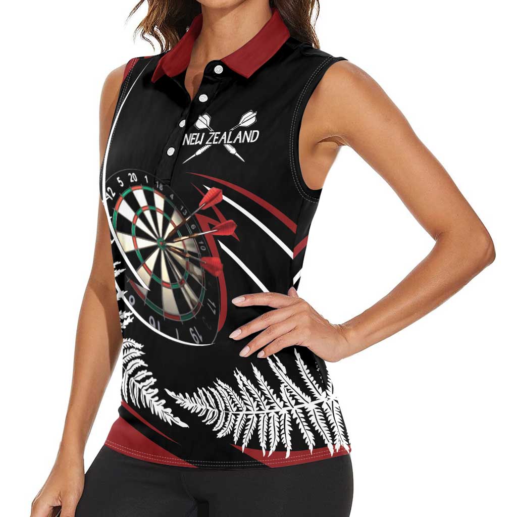 New Zealand Darts Personalised Women Sleeveless Polo Shirt Silver Fern Dynamic LT7 - Polynesian Pride