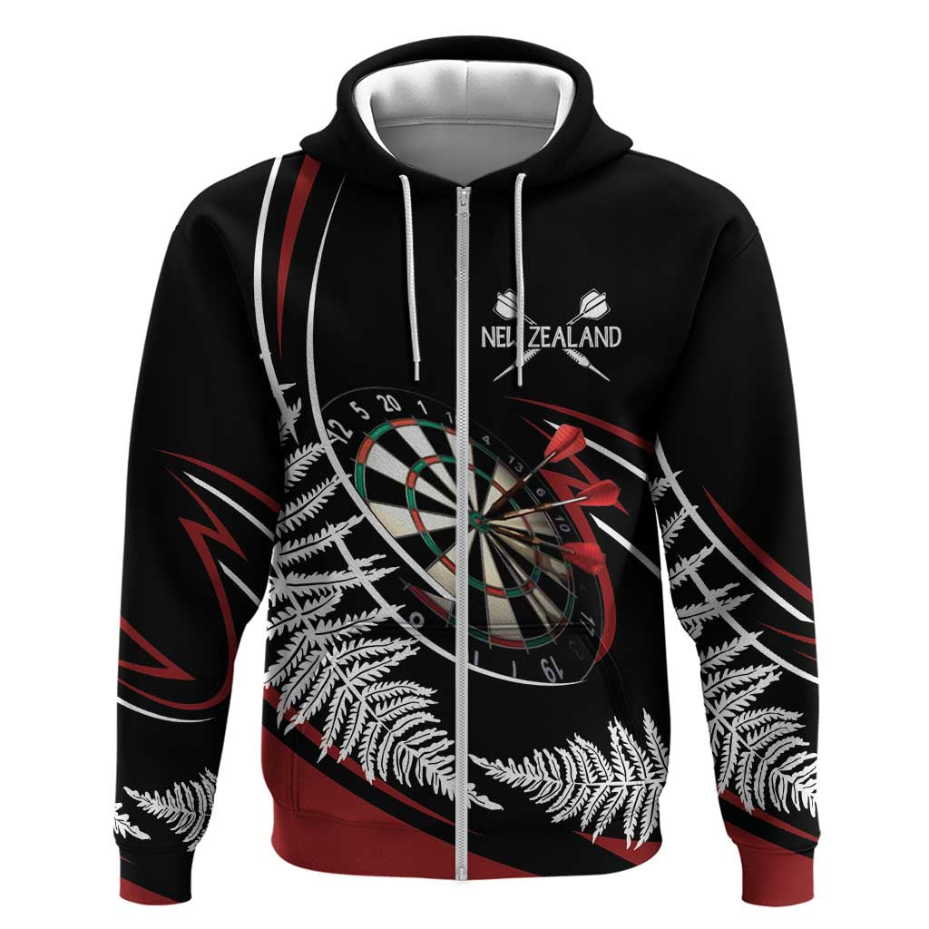 New Zealand Darts Personalised Zip Hoodie Silver Fern Dynamic LT7 Zip Hoodie Red - Polynesian Pride