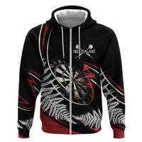 New Zealand Darts Personalised Zip Hoodie Silver Fern Dynamic LT7 Zip Hoodie Red - Polynesian Pride