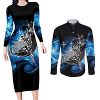 Maori Matariki Te Araroa Paikea Starry Couples Matching Long Sleeve Bodycon Dress and Long Sleeve Button Shirt Tangaroa Whakatauki LT7 Black - Polynesian Pride