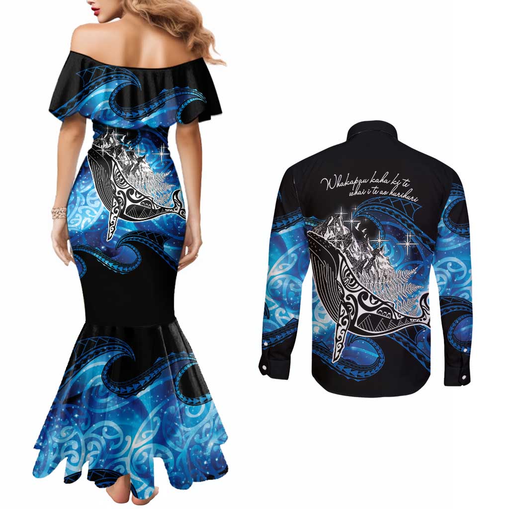 Maori Matariki Te Araroa Paikea Starry Couples Matching Mermaid Dress and Long Sleeve Button Shirt Tangaroa Whakatauki LT7 - Polynesian Pride