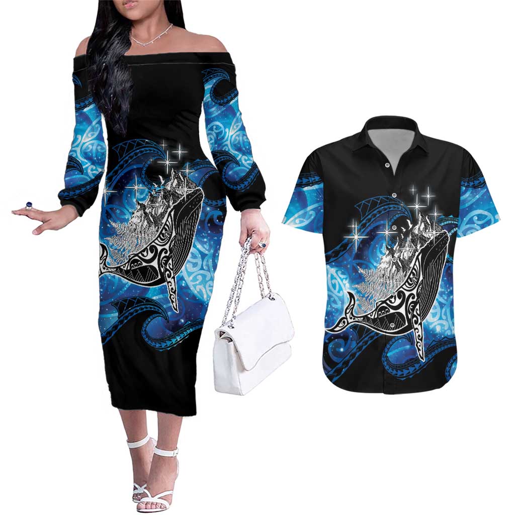 Maori Matariki Te Araroa Paikea Starry Couples Matching Off The Shoulder Long Sleeve Dress and Hawaiian Shirt Tangaroa Whakatauki