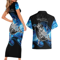 Maori Matariki Te Araroa Paikea Starry Couples Matching Short Sleeve Bodycon Dress and Hawaiian Shirt Tangaroa Whakatauki LT7 - Polynesian Pride