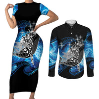 Maori Matariki Te Araroa Paikea Starry Couples Matching Short Sleeve Bodycon Dress and Long Sleeve Button Shirt Tangaroa Whakatauki LT7 Black - Polynesian Pride