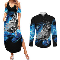 Maori Matariki Te Araroa Paikea Starry Couples Matching Summer Maxi Dress and Long Sleeve Button Shirt Tangaroa Whakatauki LT7 Black - Polynesian Pride