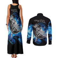 Maori Matariki Te Araroa Paikea Starry Couples Matching Tank Maxi Dress and Long Sleeve Button Shirt Tangaroa Whakatauki LT7 - Polynesian Pride
