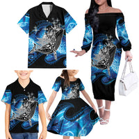 Maori Matariki Te Araroa Paikea Starry Family Matching Off The Shoulder Long Sleeve Dress and Hawaiian Shirt Tangaroa Whakatauki LT7 - Polynesian Pride