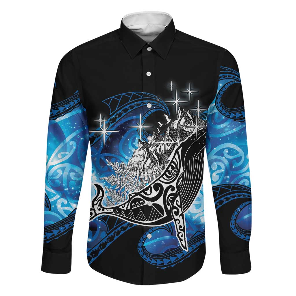 Maori Matariki Te Araroa Paikea Starry Family Matching Puletasi and Hawaiian Shirt Tangaroa Whakatauki LT7 Dad's Shirt - Long Sleeve Black - Polynesian Pride