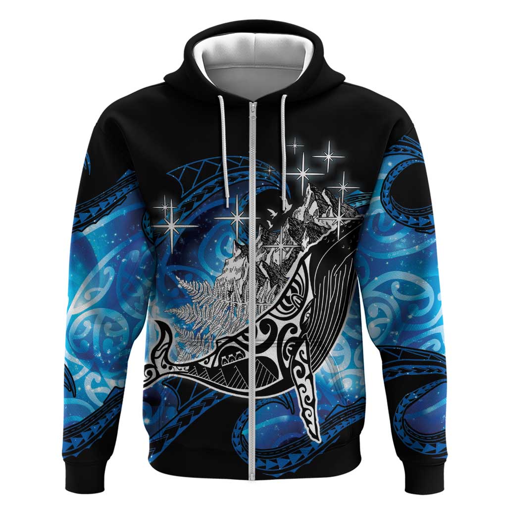 Maori Matariki Te Araroa Paikea Starry Hoodie Tangaroa Whakatauki LT7 Zip Hoodie Black - Polynesian Pride
