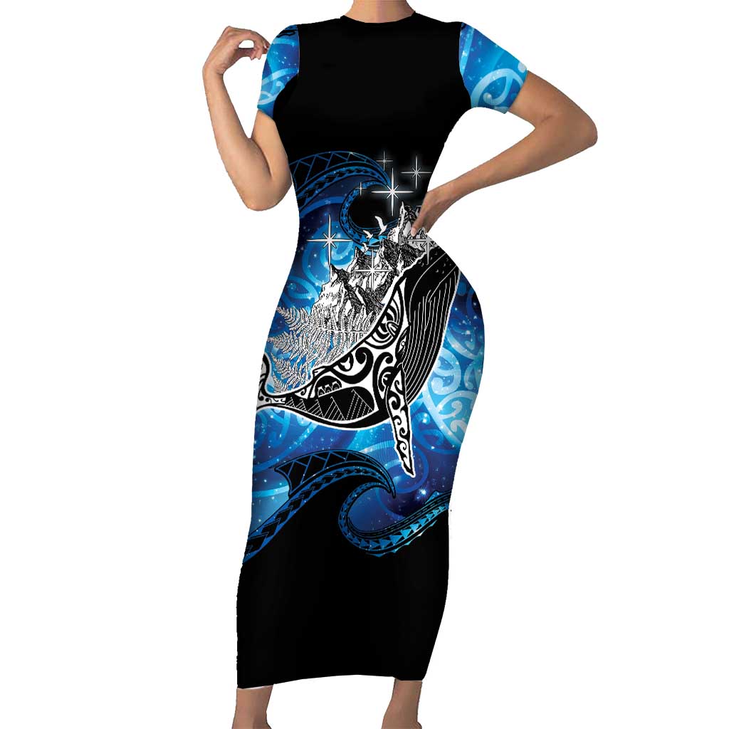 Maori Matariki Te Araroa Paikea Starry Short Sleeve Bodycon Dress Tangaroa Whakatauki