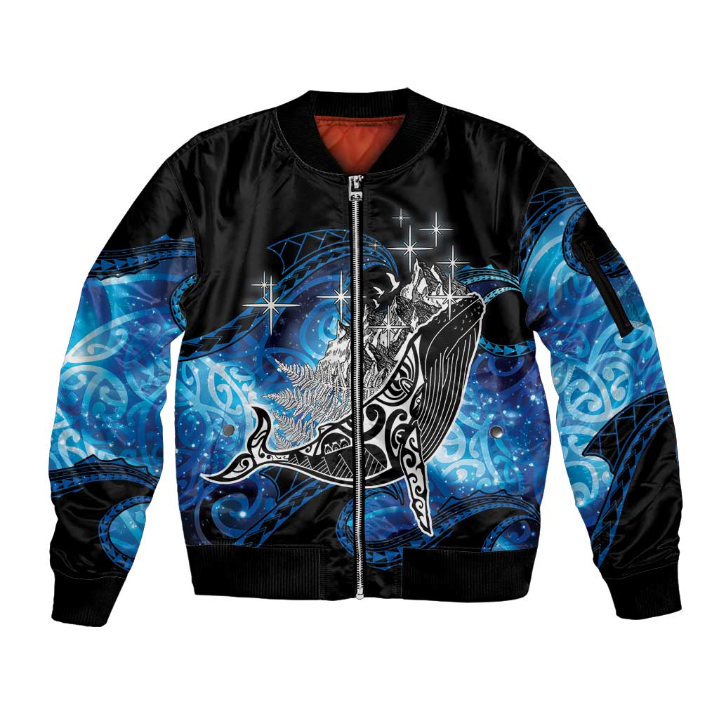 Maori Matariki Te Araroa Paikea Starry Sleeve Zip Bomber Jacket Tangaroa Whakatauki