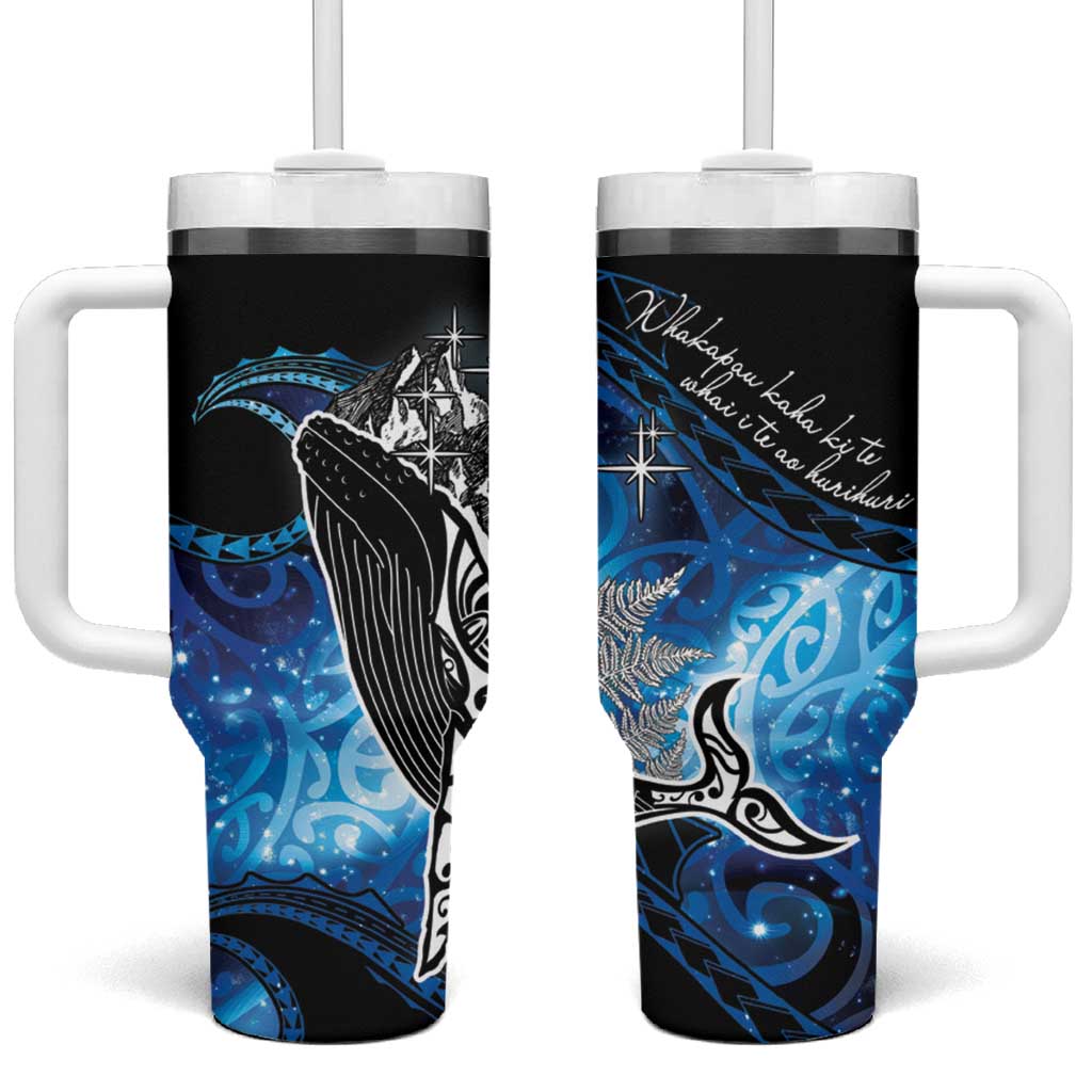Maori Matariki Te Araroa Paikea Starry Tumbler With Handle Tangaroa Whakatauki LT7 One Size: 40 oz Black - Polynesian Pride