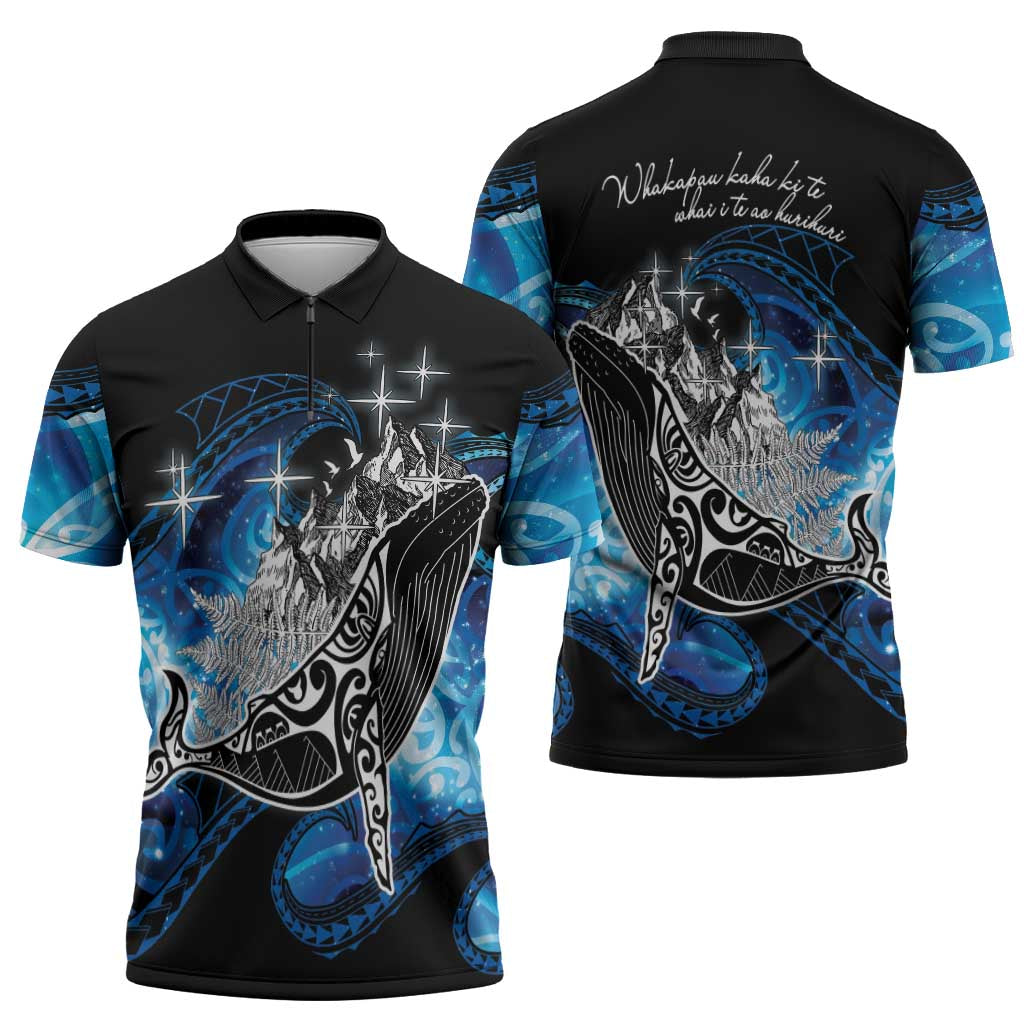 Maori Matariki Te Araroa Paikea Starry Zipper Polo Shirt Tangaroa Whakatauki