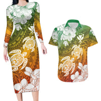 Kanaka Maoli Hawaii Flag Day Couples Matching Long Sleeve Bodycon Dress and Hawaiian Shirt Vibrant Frangipani LT7 Colorful - Polynesian Pride