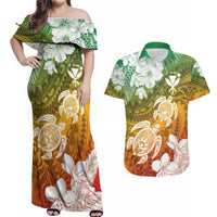 Kanaka Maoli Hawaii Flag Day Couples Matching Off Shoulder Maxi Dress and Hawaiian Shirt Vibrant Frangipani LT7 Colorful - Polynesian Pride